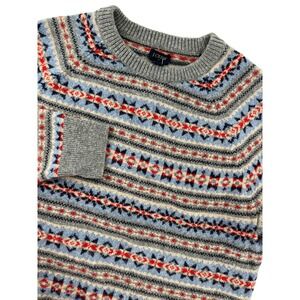 J.Crew Mens Fair Isle Lambswool Blend Crewneck Sweater Grey Blue Red Size M